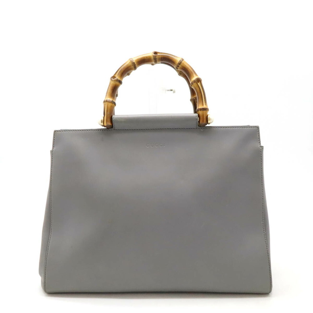 Gucci Nimfair Bamboo Handbag Gray Faux Pearls Shoulder Bag